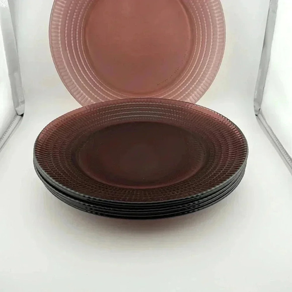 Vintage Fortecrisa Amethyst Purple Plum Glass Dinner Plates Mexico Ribbed Set/6 - Picture 3 of 15
